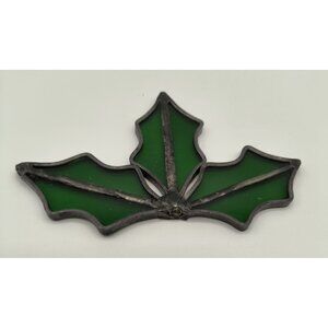 Vintage Stained Glass Holly Leaf Ornament Handmade Green Design
